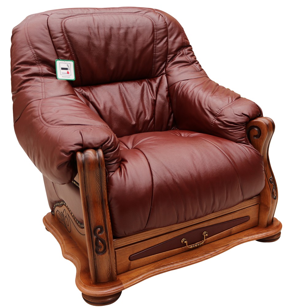 Product photograph of Belgium Armchair Genuine Italian Burgandy Real Leather With Storage Drawer from Chesterfield Sofas