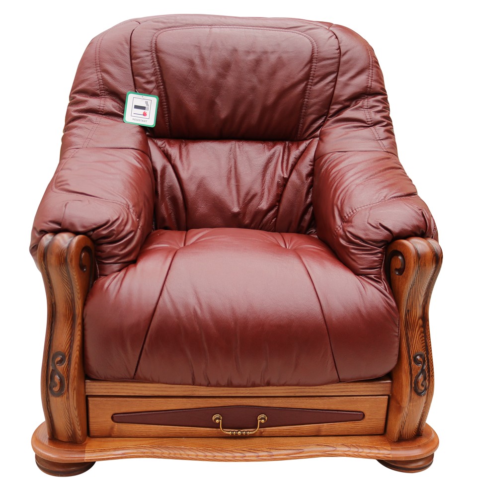 Product photograph of Belgium Armchair Genuine Italian Burgandy Real Leather With Storage Drawer from Chesterfield Sofas.