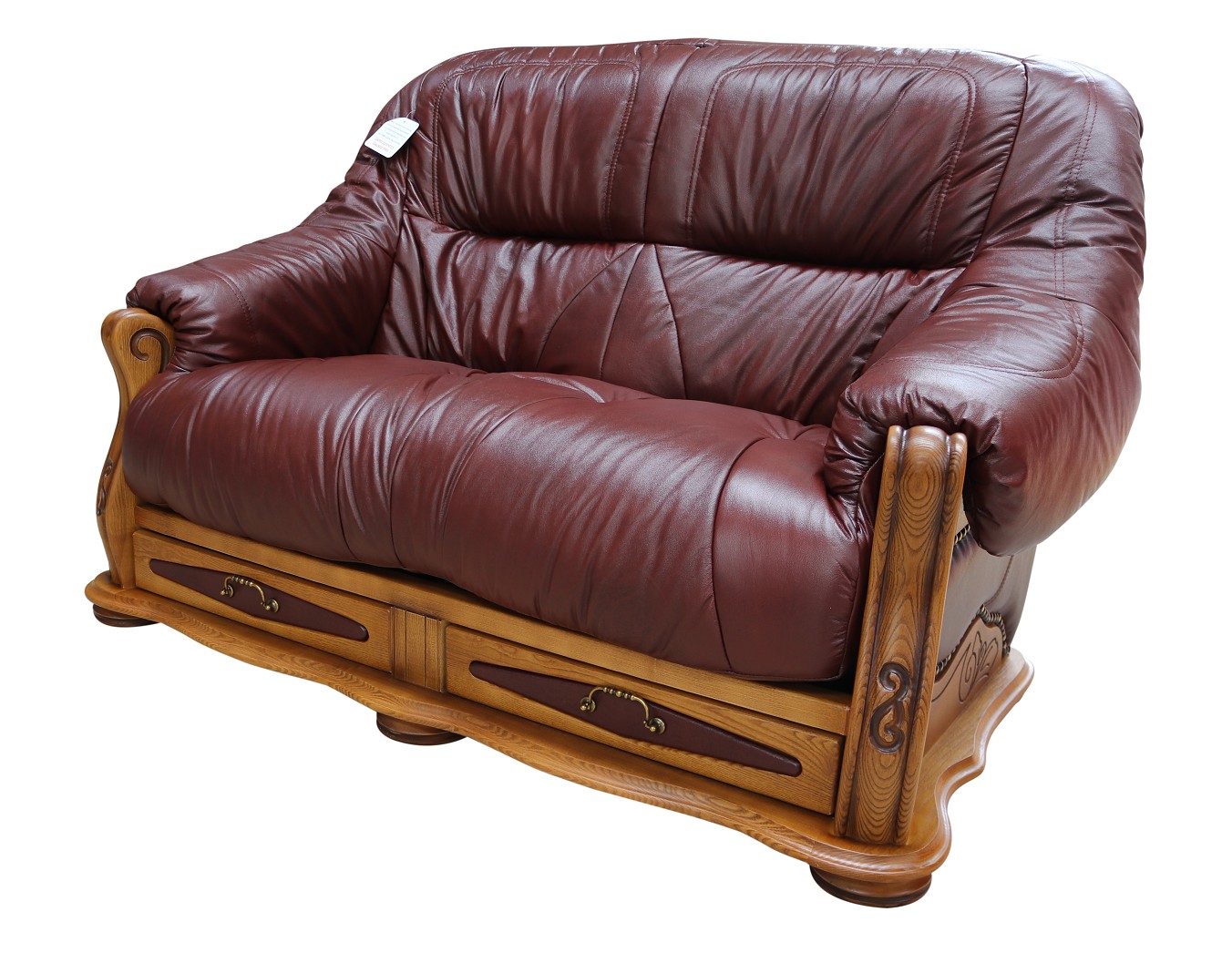 Product photograph of Belgium Handmade 2 Seater Sofa Settee Storage Drawer Genuine Italian Wine Real Leather from Chesterfield Sofas.