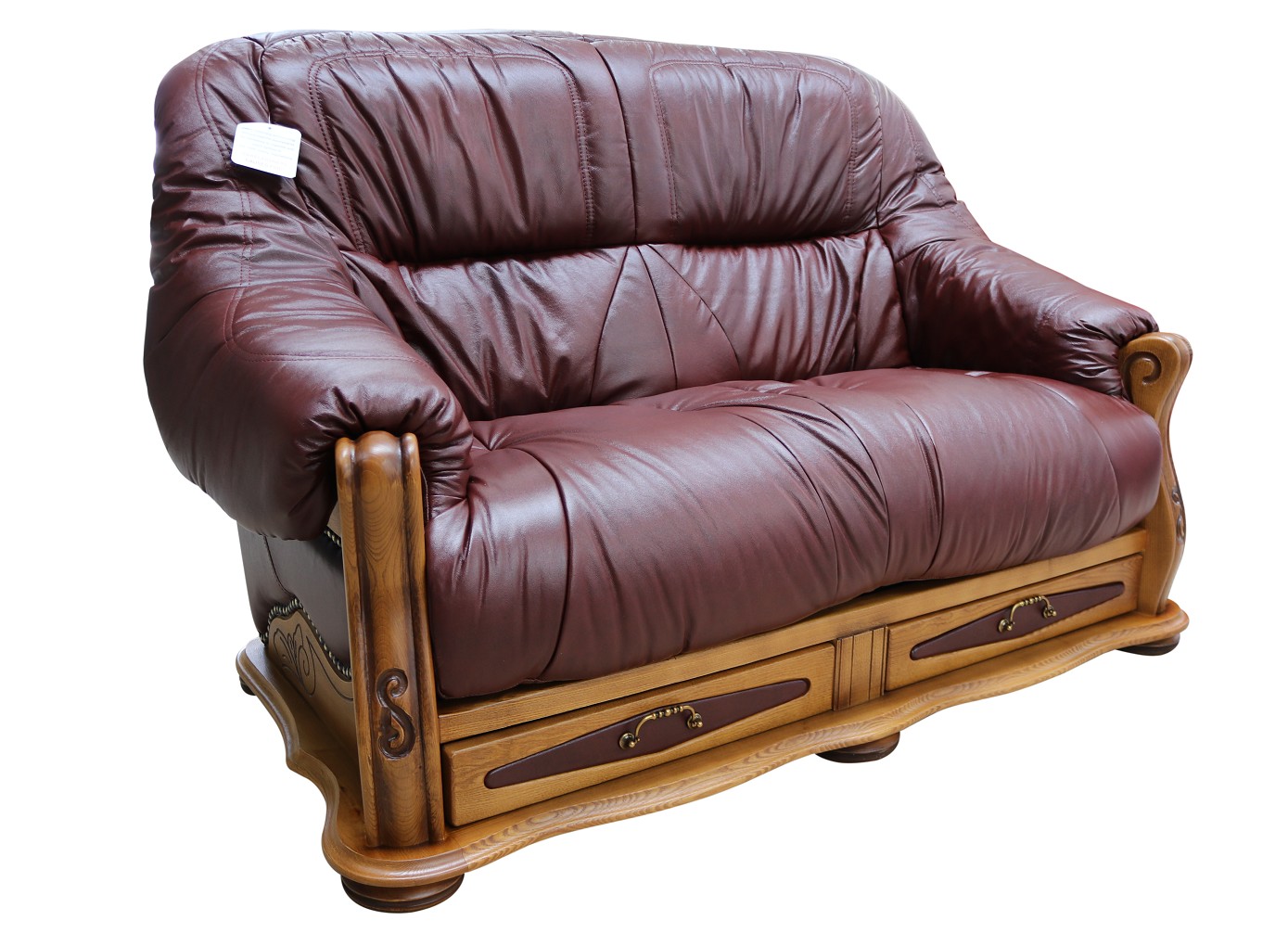 Product photograph of Belgium Handmade 2 Seater Sofa Settee Storage Drawer Genuine Italian Wine Real Leather from Chesterfield Sofas.