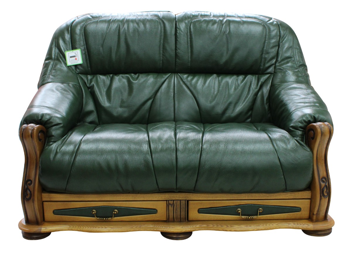 Product photograph of Belgium Handmade 2 Seater Sofa Storage Drawer Genuine Italian Green Real Leather from Chesterfield Sofas