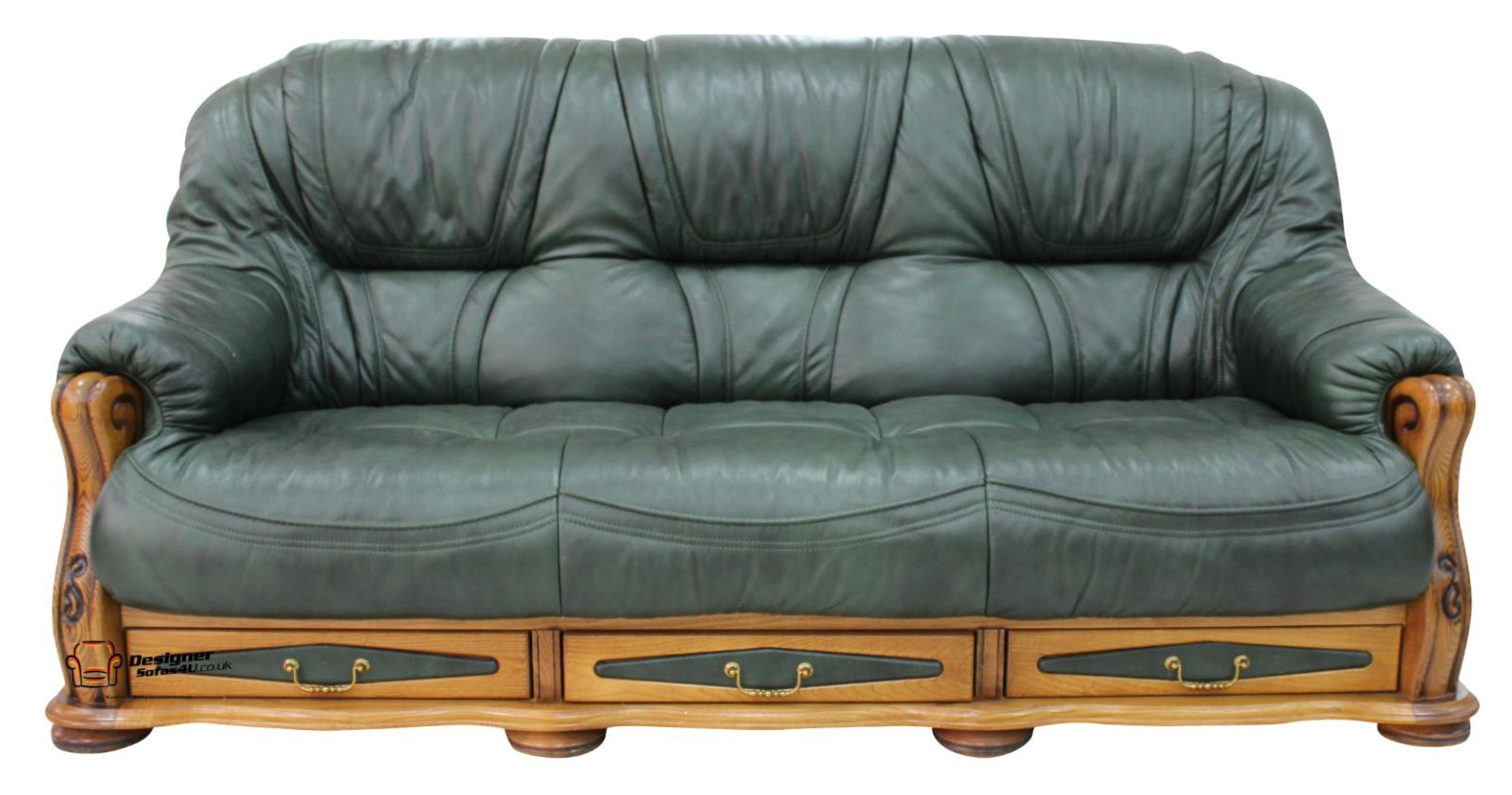 Product photograph of Belgium Handmade 3 Seater Sofa Settee Storage Drawer Genuine Italian Green Real Leather from Chesterfield Sofas