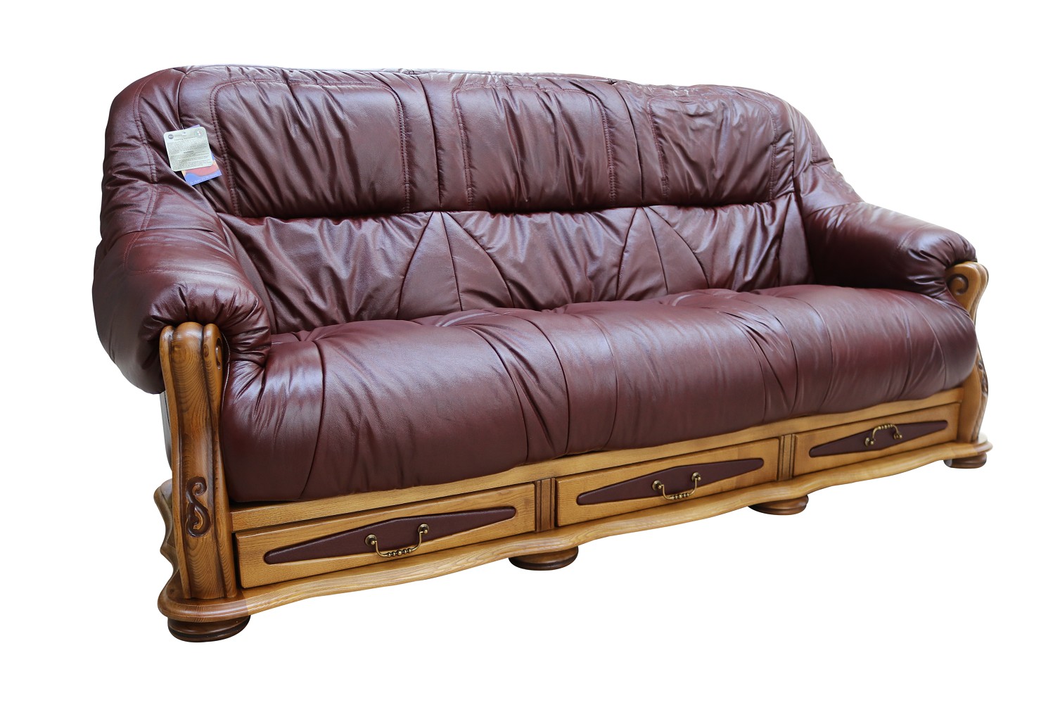 Product photograph of Belgium Handmade 3 Seater Sofa Settee Storage Drawer Genuine Italian Wine Real Leather from Chesterfield Sofas.