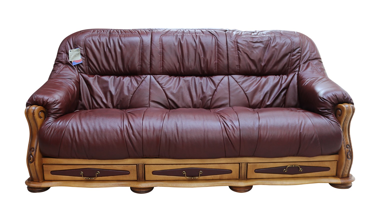 Product photograph of Belgium Handmade 3 Seater Sofa Settee Storage Drawer Genuine Italian Wine Real Leather from Chesterfield Sofas