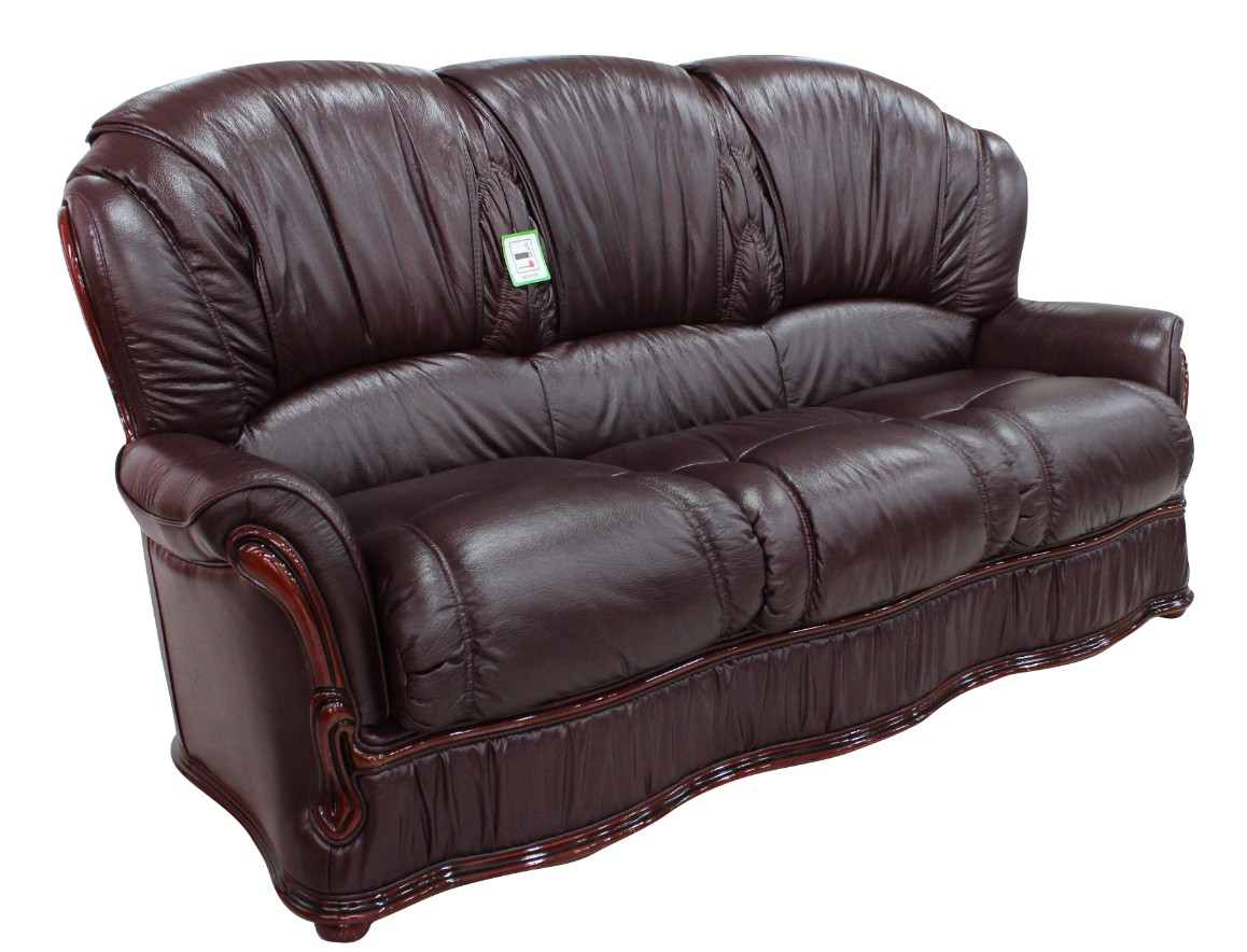 Product photograph of Bologna Handmade 3 Seater Sofa Genuine Italian Buffalo Burgandy Real Leather from Chesterfield Sofas.
