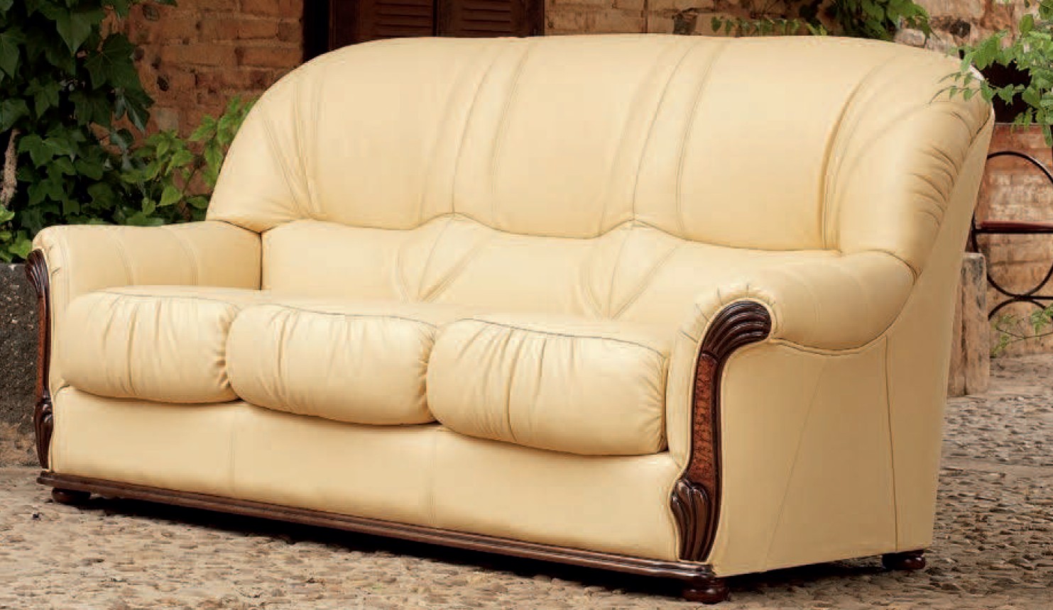 Product photograph of Bony Handmade 3 Seater Sofa Settee Italian Perla Cream Real Leather from Chesterfield Sofas