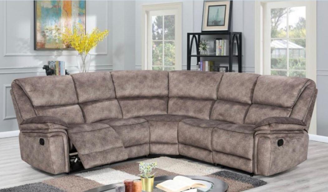 Product photograph of Brooklyn Genuine Reclining Corner Group Sofa 2 C 2 Taupe Real Fabric In Stock from Chesterfield Sofas