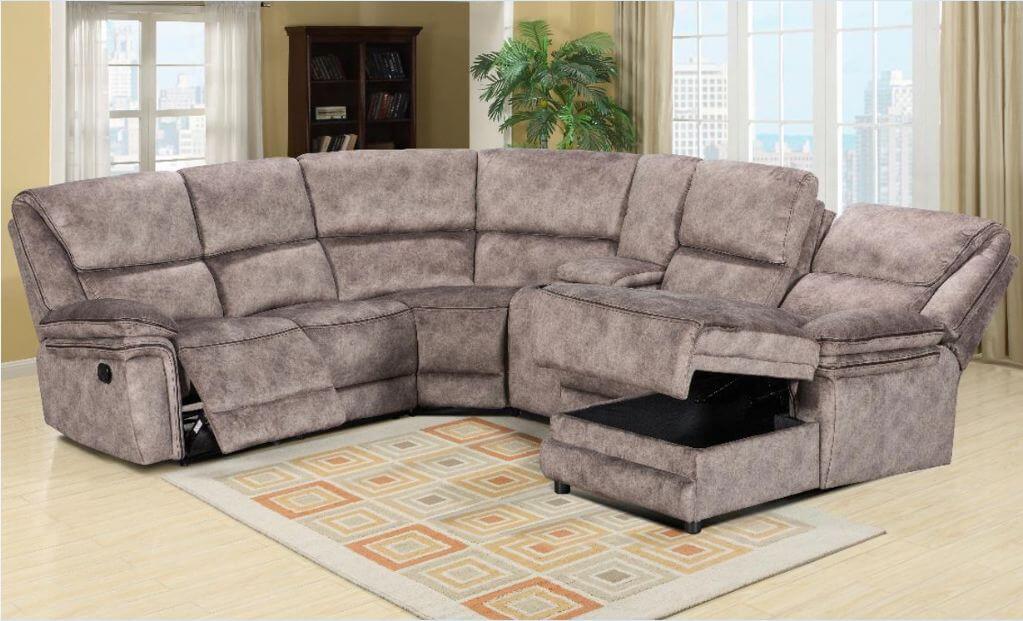 Product photograph of Brooklyn Genuine Reclining Corner Group Sofa 2 C 2 With Chaise Taupe Real Fabric In Stock from Chesterfield Sofas