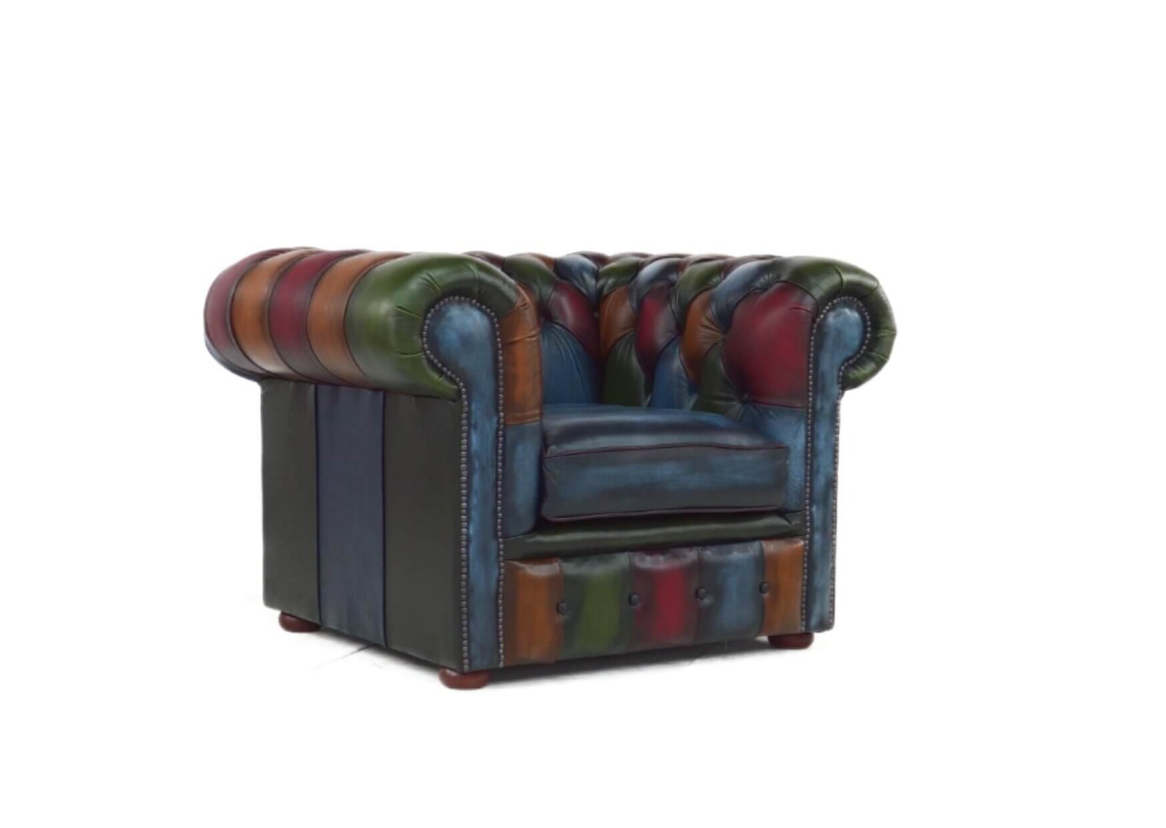 Product photograph of Chesterfield Patchwork Low Back Club Armchair Antique Real Leather In Classic Style from Chesterfield Sofas.
