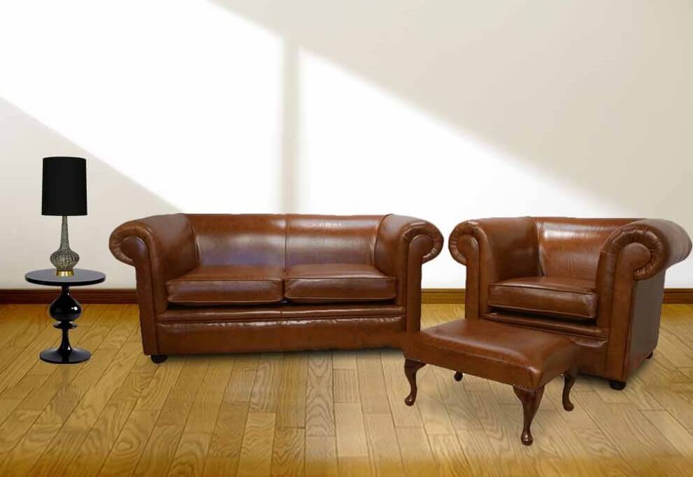 Product photograph of Chesterfield 1930 2 Seater Club Chair Footstool Sofa Suite Old English Bruciatto Leather from Chesterfield Sofas