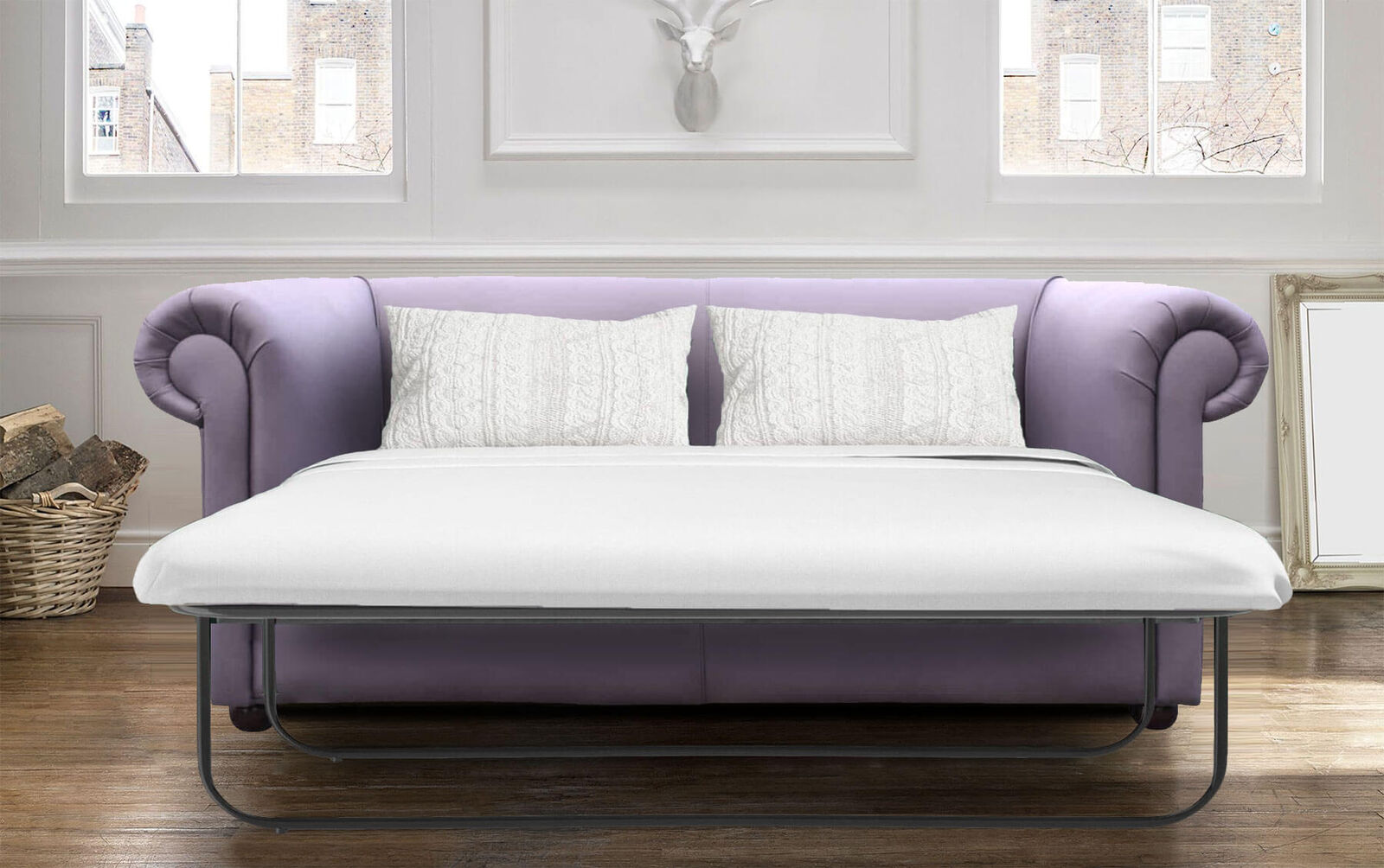 Product photograph of Chesterfield 1930 039 S 3 Seater Sofa Bed Shelly Amethyst Purple Leather In Classic Style from Chesterfield Sofas