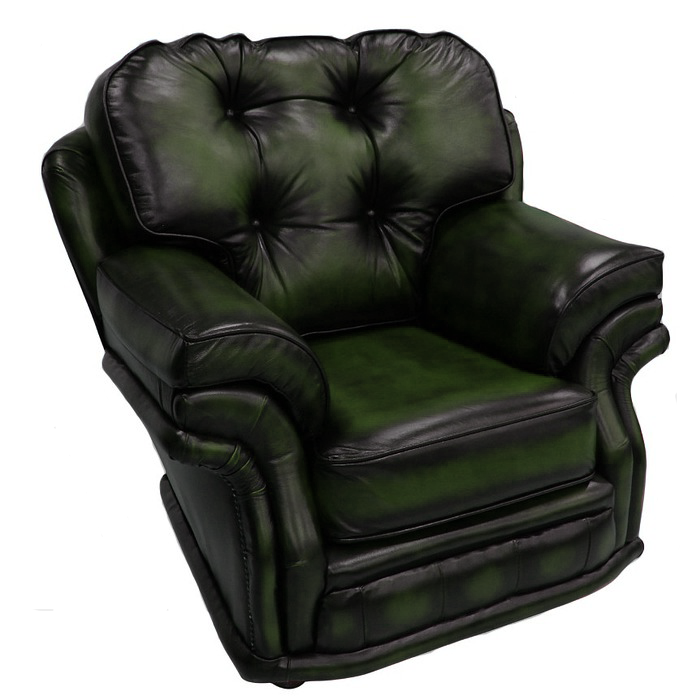 Product photograph of Chesterfield 1 Seater Armchair Antique Green Leather In Knightsbr Idge Style from Chesterfield Sofas