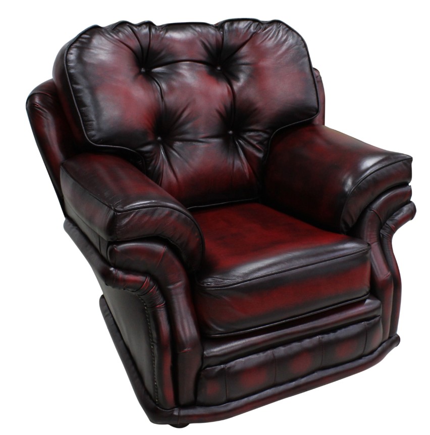 Product photograph of Chesterfield 1 Seater Armchair Antique Oxblood Red Leather In Knightsbr Idge Style from Chesterfield Sofas