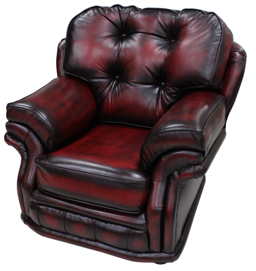 Product photograph of Chesterfield 1 Seater Armchair Antique Oxblood Red Leather In Knightsbr Idge Style from Chesterfield Sofas.