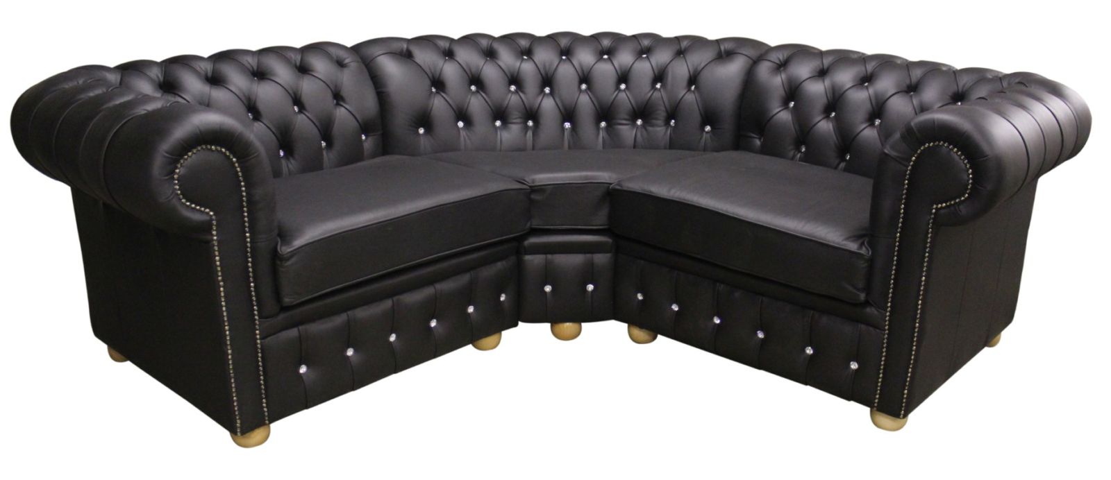 Product photograph of Chesterfield 1 Seater Corner 1 Seater Black Leather Corner Crystal Sofa Cushioned In Classic Style from Chesterfield Sofas