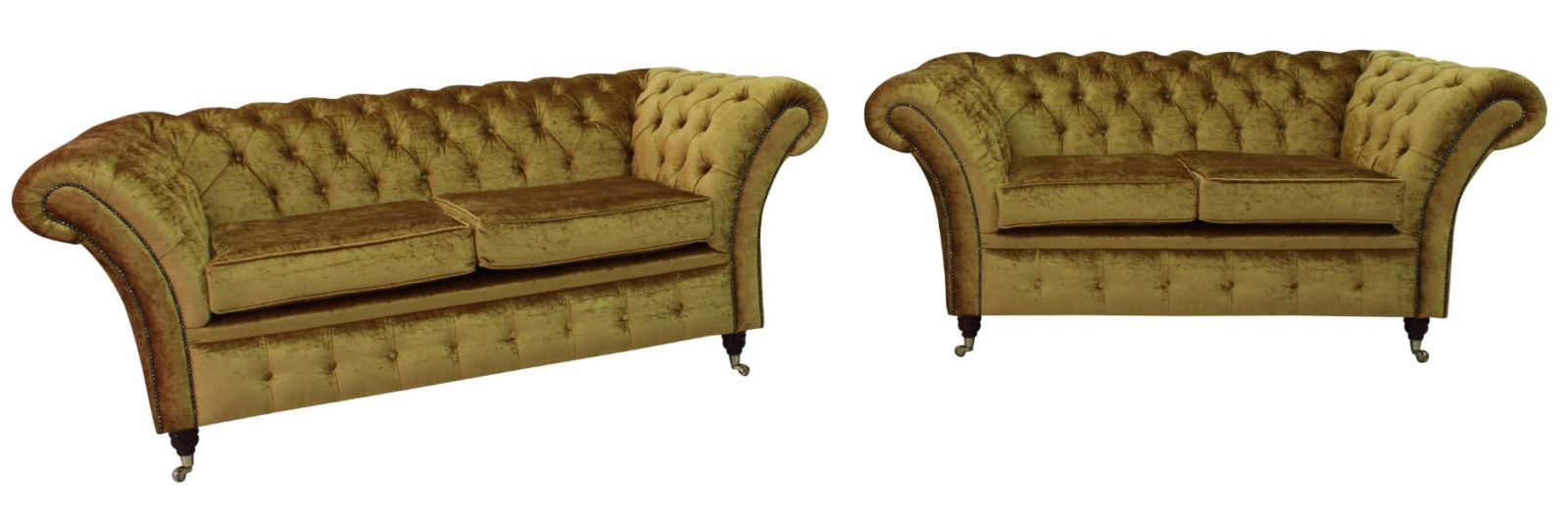 Product photograph of Chesterfield 2 5 2 Seater Boutique Gold Crush Velvet Fabric Sofa Suite In Balmoral Style from Chesterfield Sofas