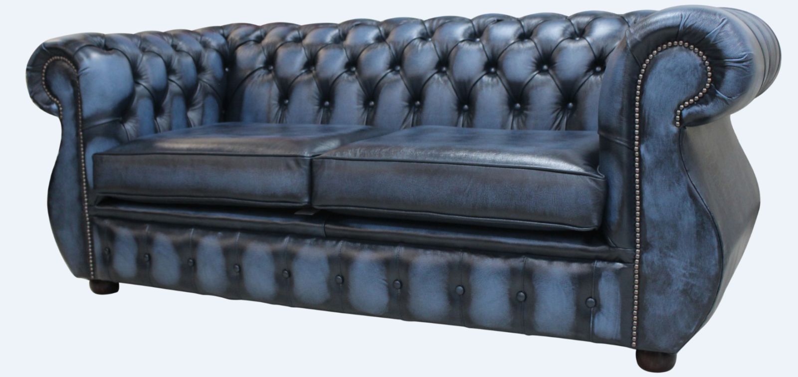 Product photograph of Chesterfield 2 5 Seater Antique Blue Leather Sofa Bespoke In Kimberley Style from Chesterfield Sofas.