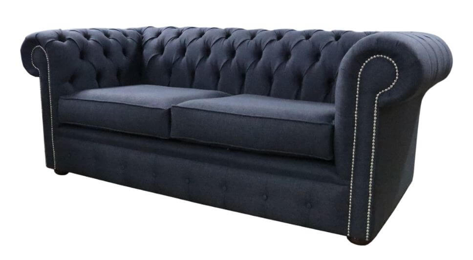 Product photograph of Chesterfield 2 5 Seater Sofa Settee Gleneagles Charcoal Black Fabric In Classic Style from Chesterfield Sofas.