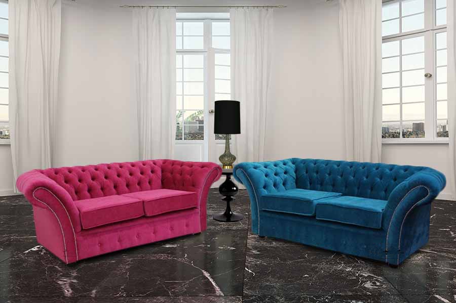 Product photograph of Chesterfield 2 2 Seater Danza Fuchsia Pink And Teal Fabric Sofa Suite In Balmoral Style from Chesterfield Sofas