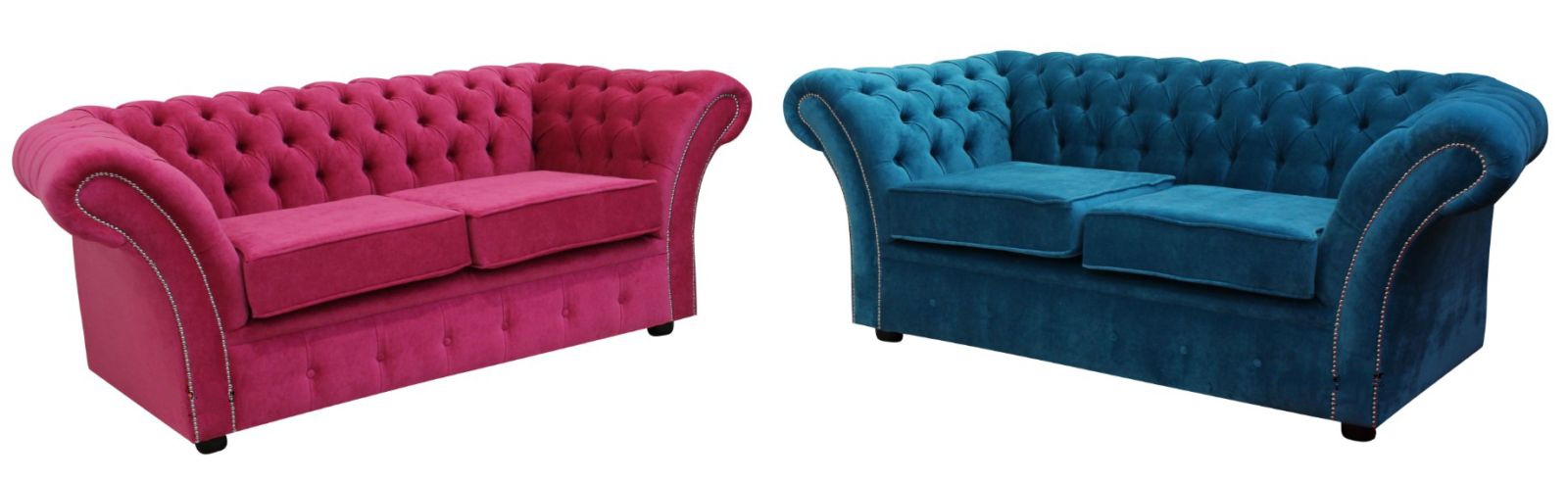 Product photograph of Chesterfield 2 2 Seater Danza Fuchsia Pink And Teal Fabric Sofa Suite In Balmoral Style from Chesterfield Sofas.