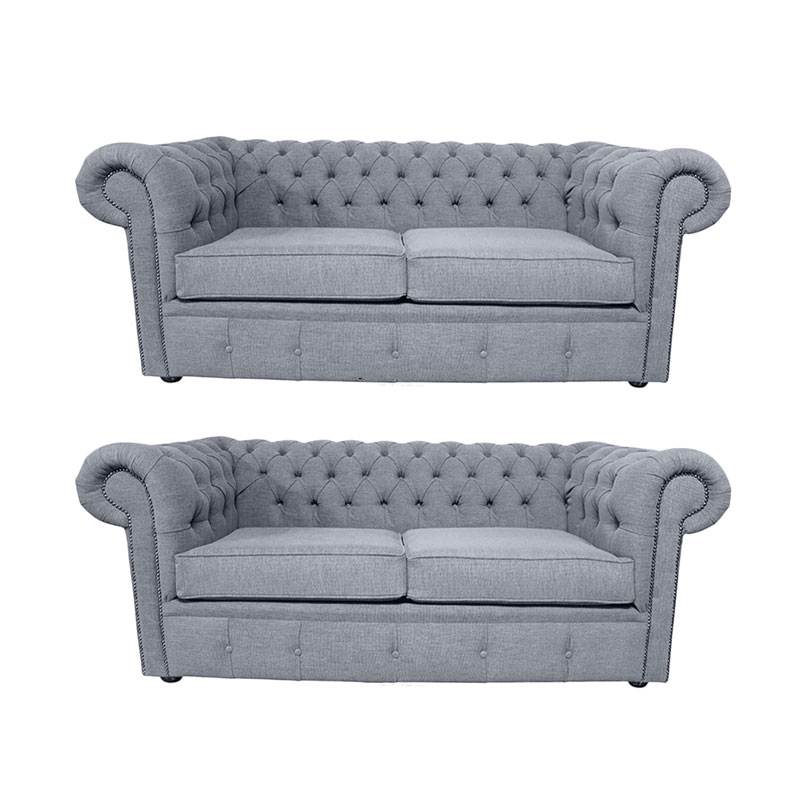 Product photograph of Chesterfield 2 2 Seater Verity Plain Steel Grey Fabric Sofa Suite In Classic Style from Chesterfield Sofas