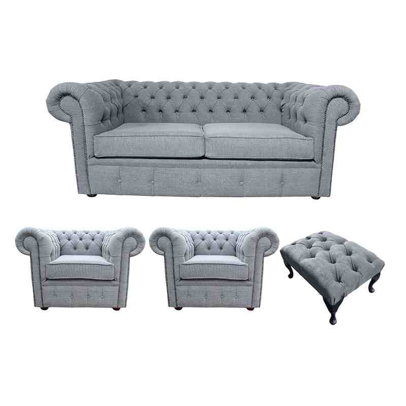 Product photograph of Chesterfield 2 Seater 2 X Club Chairs Footstool Verity Plain Steel Grey Fabric Sofa Suite from Chesterfield Sofas