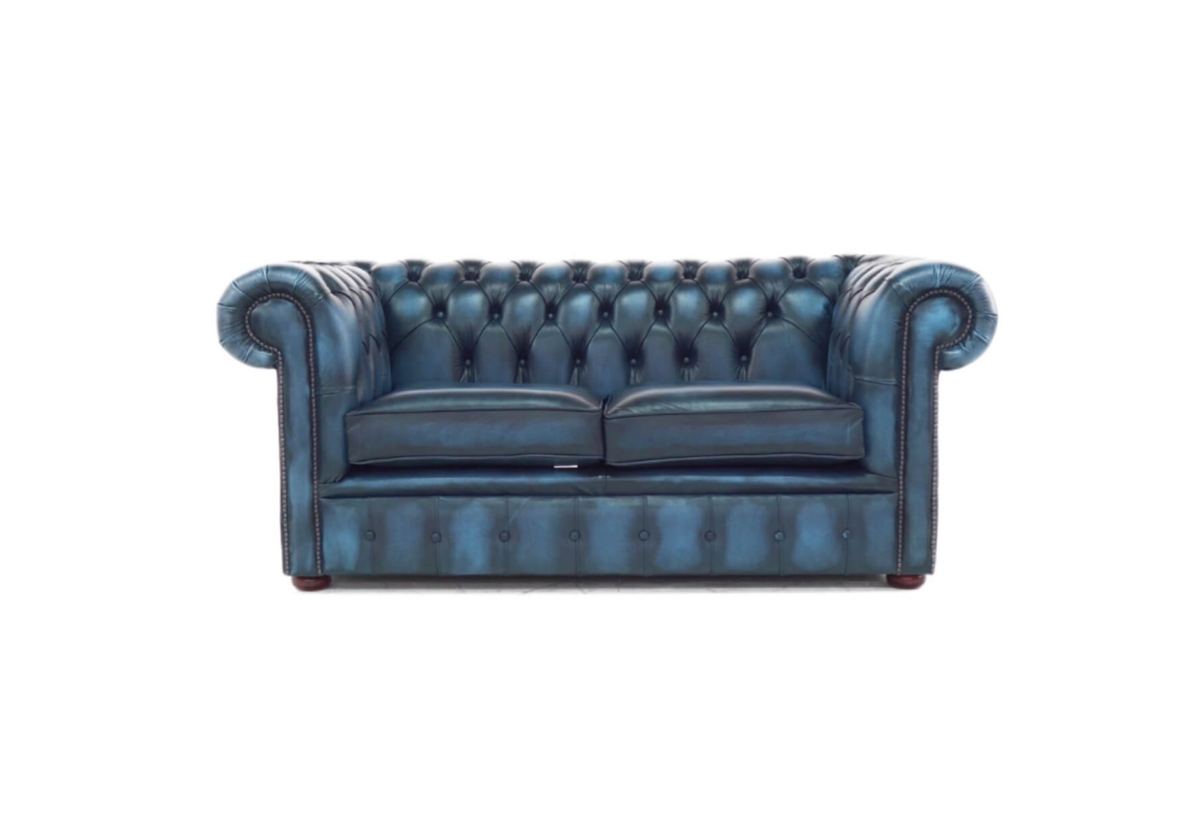 Product photograph of Chesterfield 2 Seater Antique Blue Real Leather Sofa Settee Bespoke In Classic Style from Chesterfield Sofas.