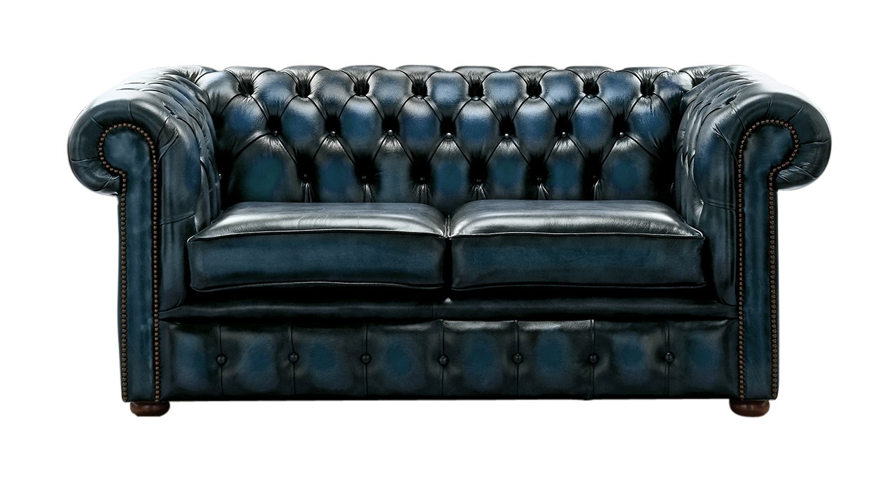 Product photograph of Chesterfield 2 Seater Antique Blue Real Leather Sofa Settee Bespoke In Classic Style from Chesterfield Sofas