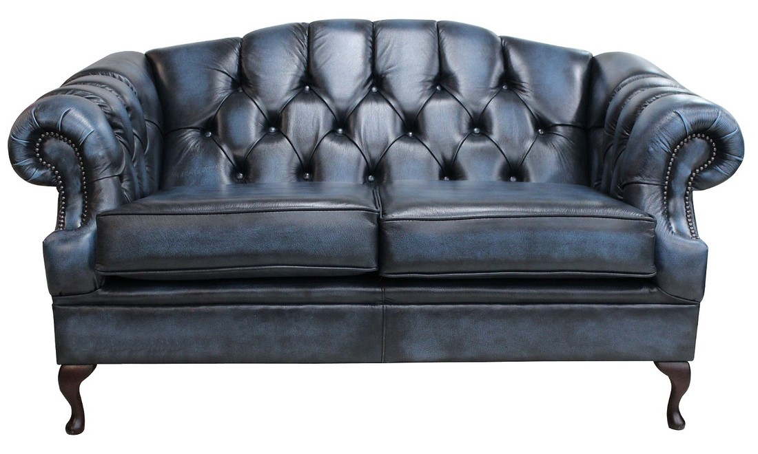 Product photograph of Chesterfield 2 Seater Antique Blue Leather Sofa Settee Custom Made In Victoria Style from Chesterfield Sofas