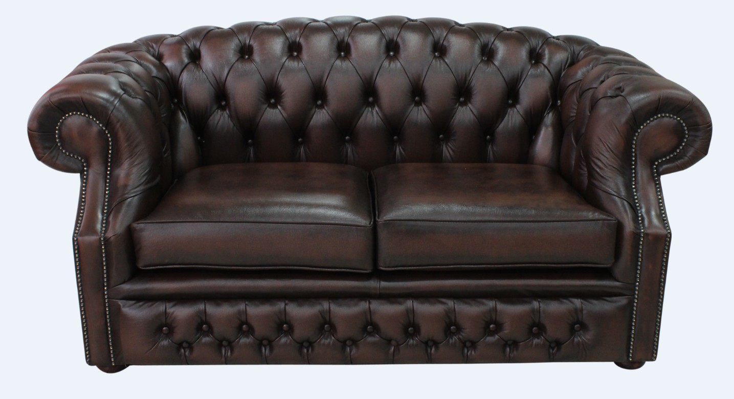 Product photograph of Chesterfield 2 Seater Antique Brown Leather Sofa Bespoke In Buckingham Style from Chesterfield Sofas