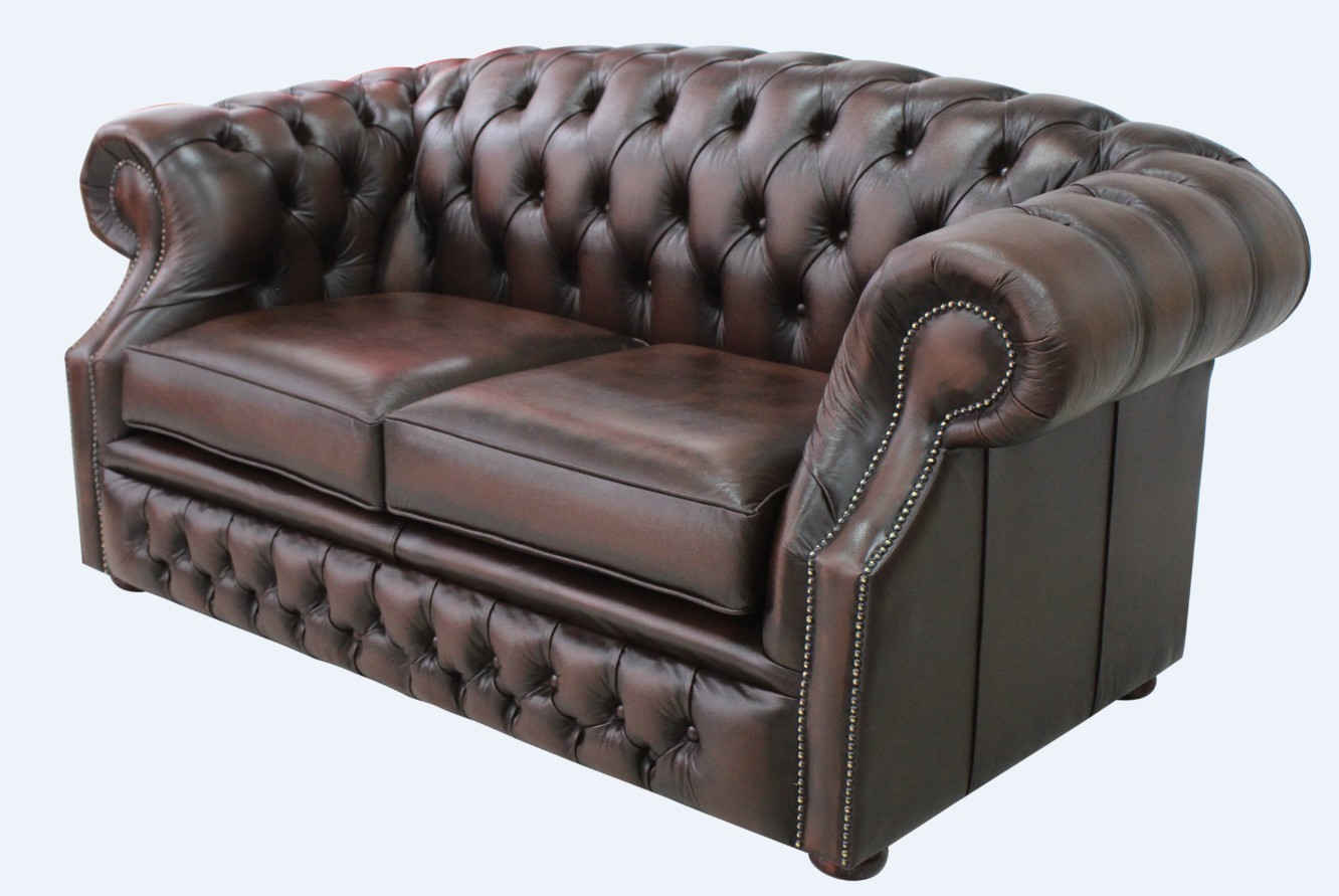 Product photograph of Chesterfield 2 Seater Antique Brown Leather Sofa Bespoke In Buckingham Style from Chesterfield Sofas.
