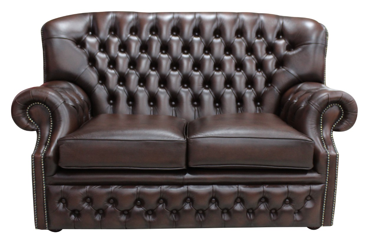 Product photograph of Chesterfield 2 Seater Antique Brown Leather Sofa Bespoke In Monks Style from Chesterfield Sofas