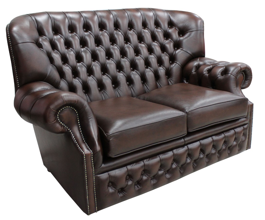 Product photograph of Chesterfield 2 Seater Antique Brown Leather Sofa Bespoke In Monks Style from Chesterfield Sofas.
