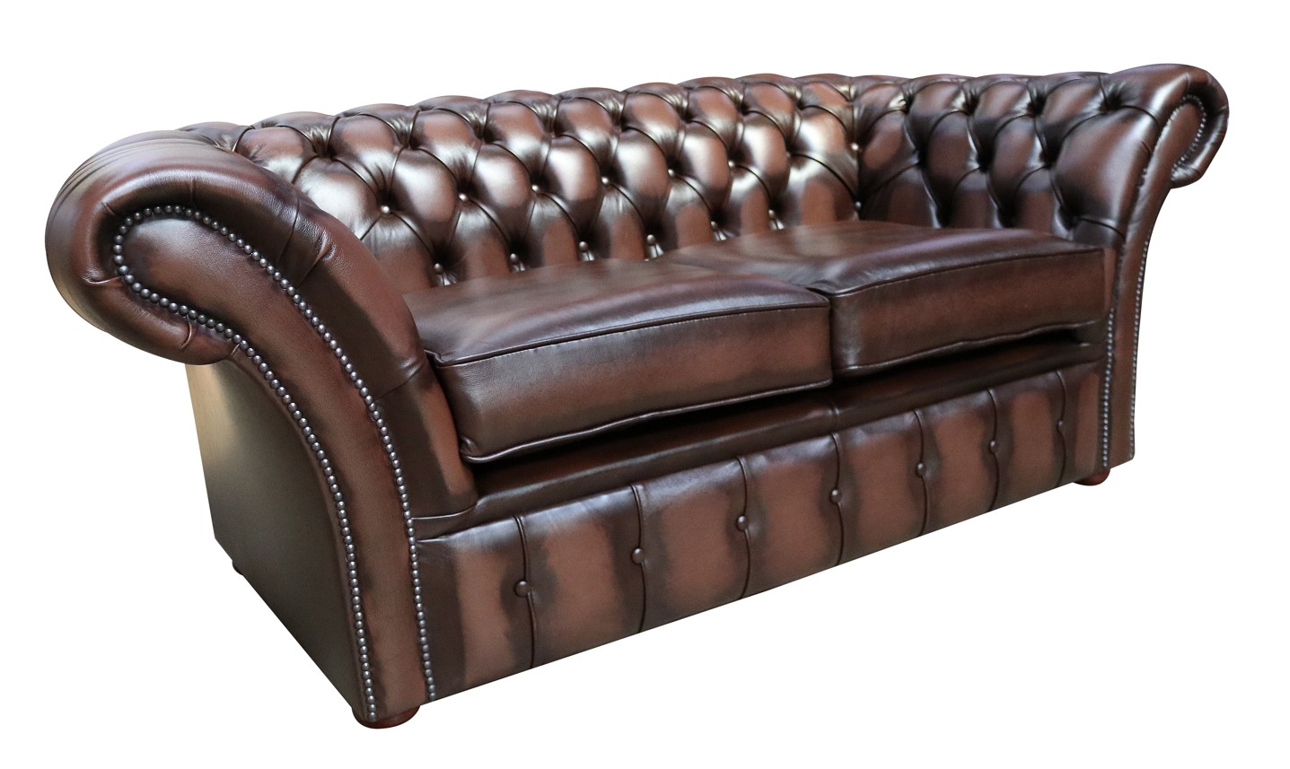 Product photograph of Chesterfield 2 Seater Antique Brown Real Leather Sofa Settee Bespoke In Balmoral Style from Chesterfield Sofas.