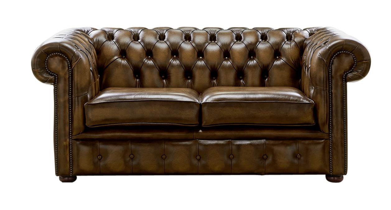 Product photograph of Chesterfield 2 Seater Antique Gold Real Leather Sofa Settee Bespoke In Classic Style from Chesterfield Sofas