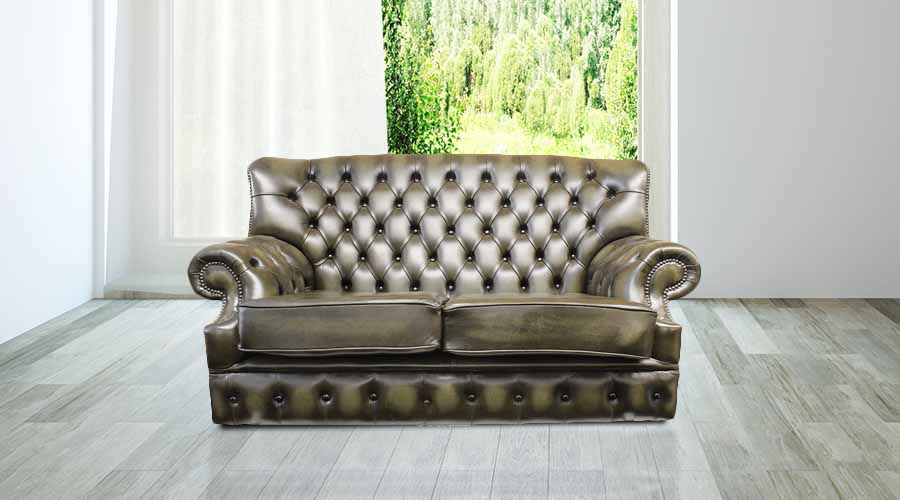 Product photograph of Chesterfield 2 Seater Antique Green Leather Sofa Bespoke In Monks Style from Chesterfield Sofas