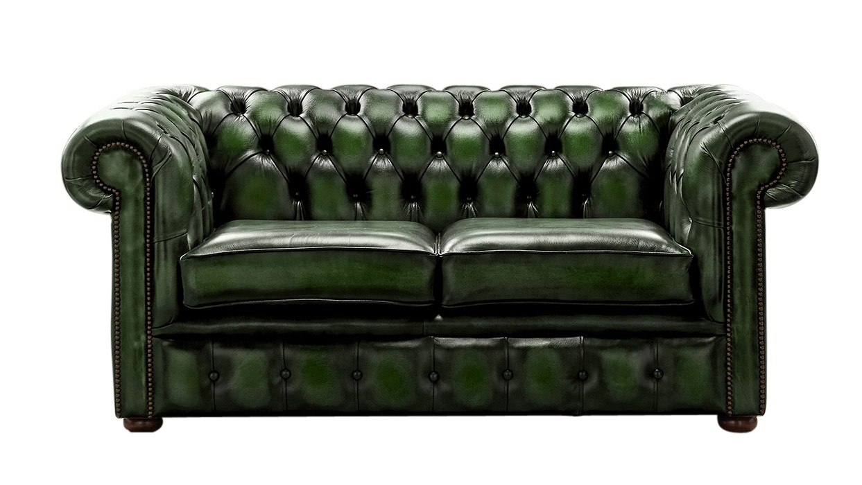 Product photograph of Chesterfield 2 Seater Antique Green Leather Sofa Settee Bespoke In Classic Style from Chesterfield Sofas