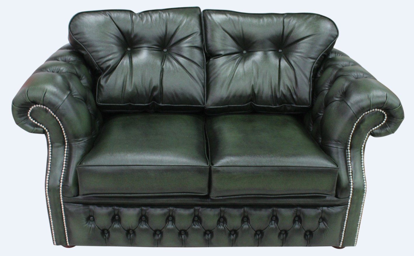 Product photograph of Chesterfield 2 Seater Antique Green Leather Sofa Settee Bespoke In Era Style from Chesterfield Sofas
