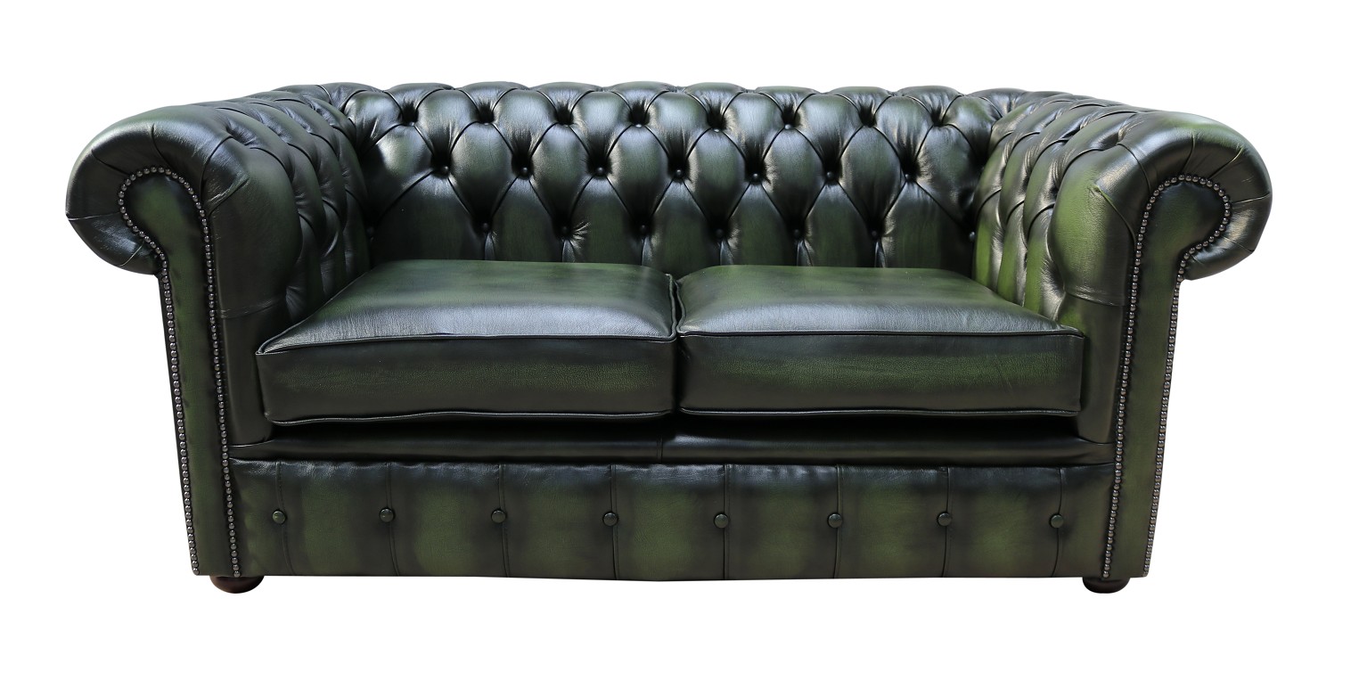 Product photograph of Chesterfield 2 Seater Antique Green Leather Tufted Buttoned Sofa Settee In Classic Style from Chesterfield Sofas