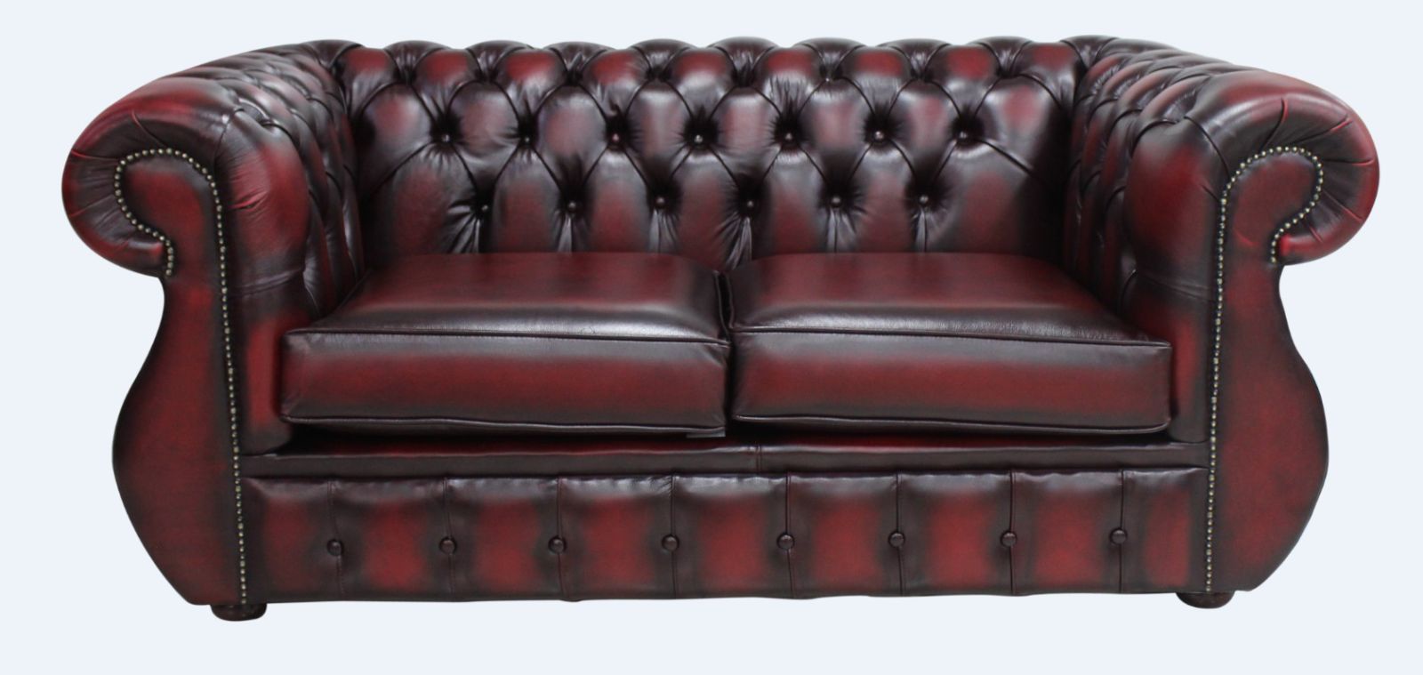 Product photograph of Chesterfield 2 Seater Antique Oxblood Leather Sofa Bespoke In Kimberley Style from Chesterfield Sofas