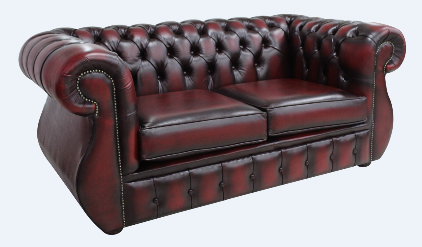 Product photograph of Chesterfield 2 Seater Antique Oxblood Leather Sofa Bespoke In Kimberley Style from Chesterfield Sofas.