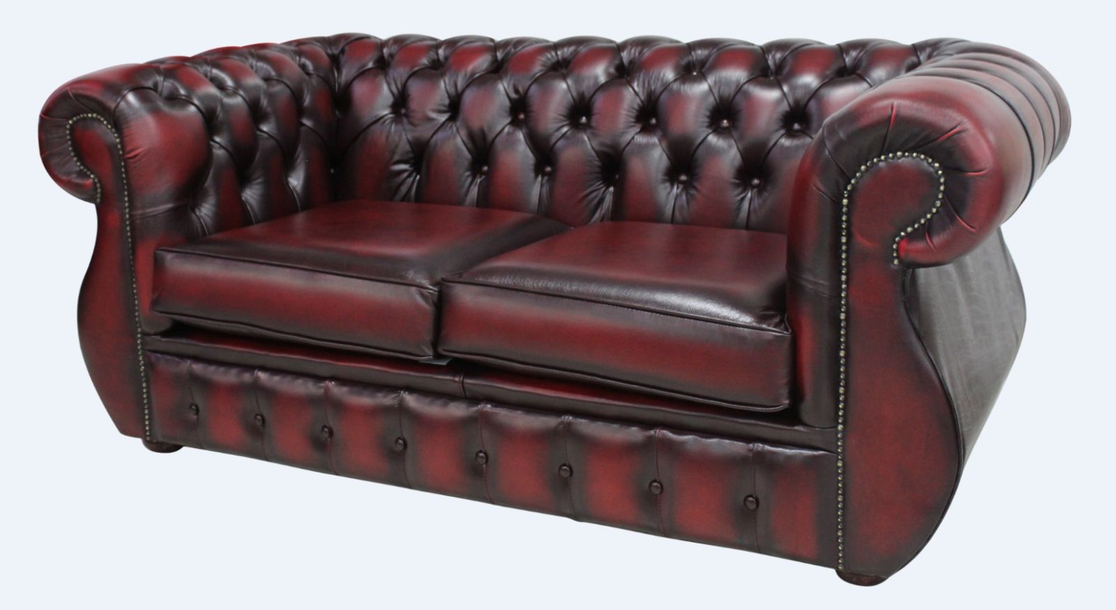 Product photograph of Chesterfield 2 Seater Antique Oxblood Leather Sofa Bespoke In Kimberley Style from Chesterfield Sofas.