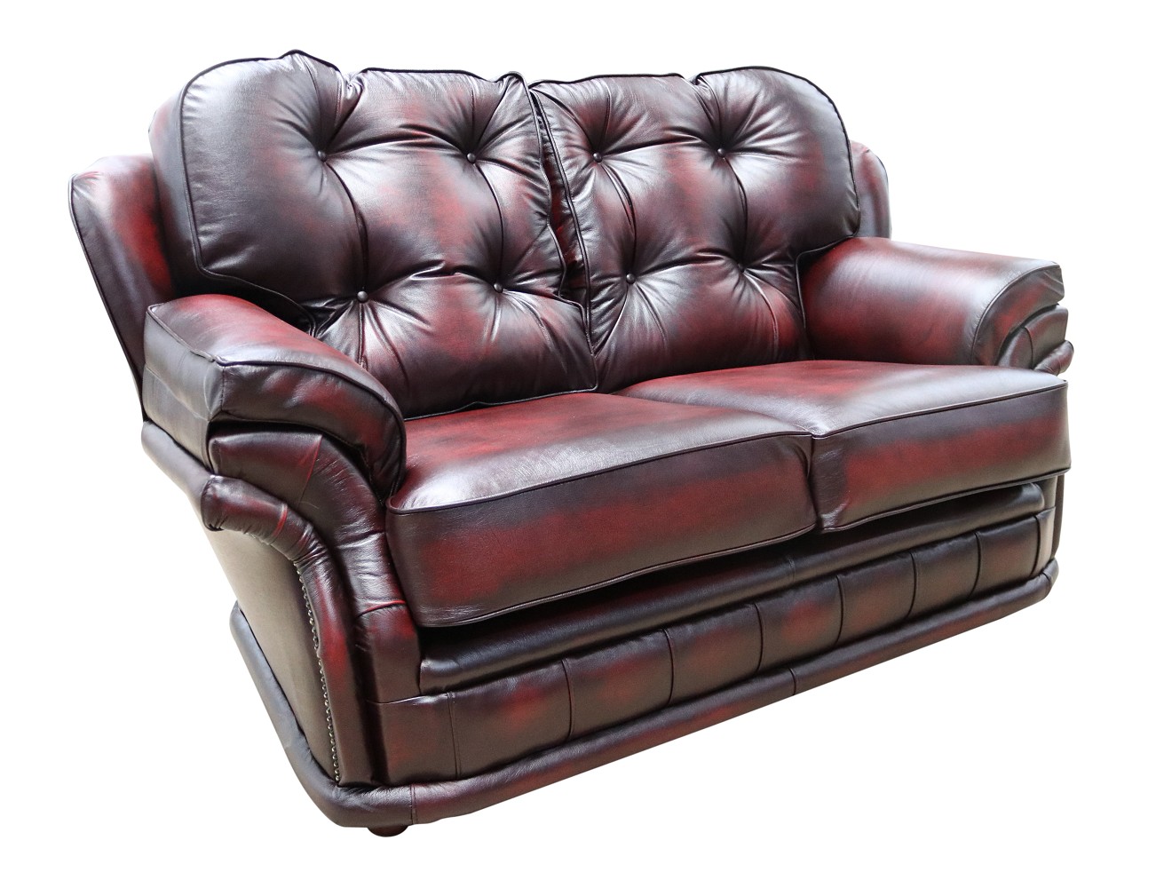 Product photograph of Chesterfield 2 Seater Antique Oxblood Red Leather Sofa Bespoke In Knightsbr Idge Style from Chesterfield Sofas.