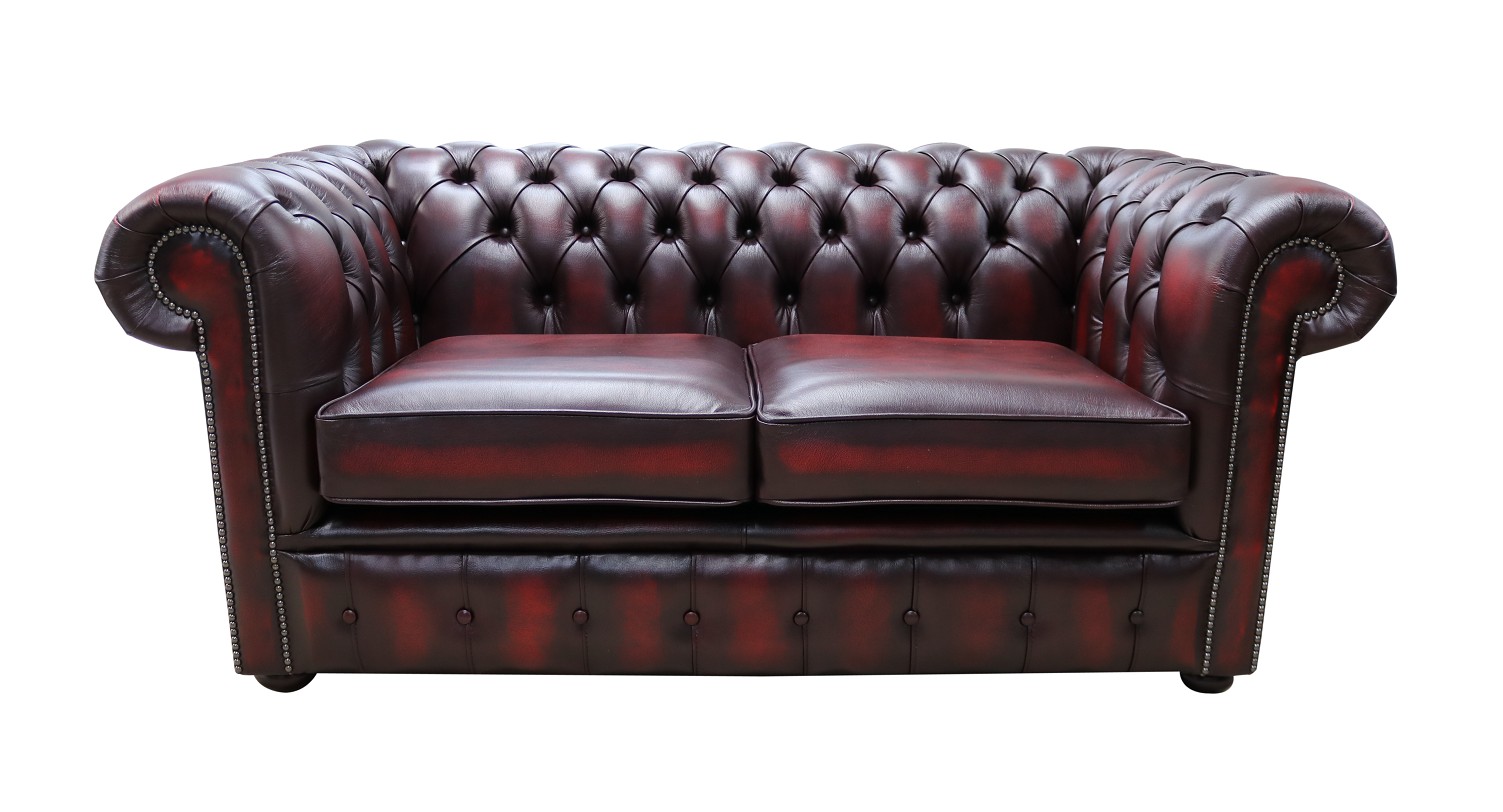 Product photograph of Chesterfield 2 Seater Antique Oxblood Real Leather Tufted Buttoned Sofa Settee In Classic Style from Chesterfield Sofas