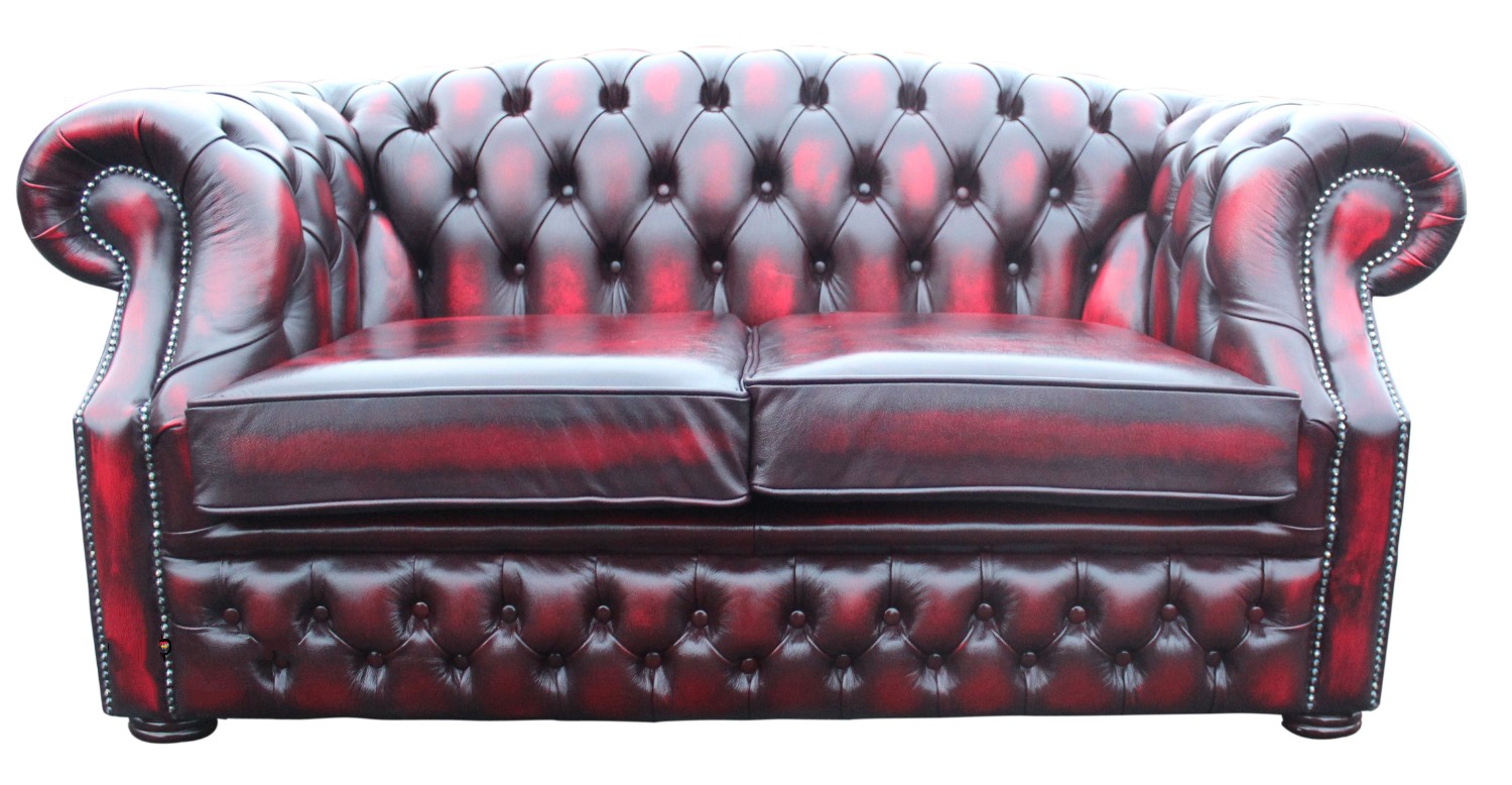 Product photograph of Chesterfield 2 Seater Antique Oxblood Red Leather Sofa Bespoke In Buckingham Style from Chesterfield Sofas.