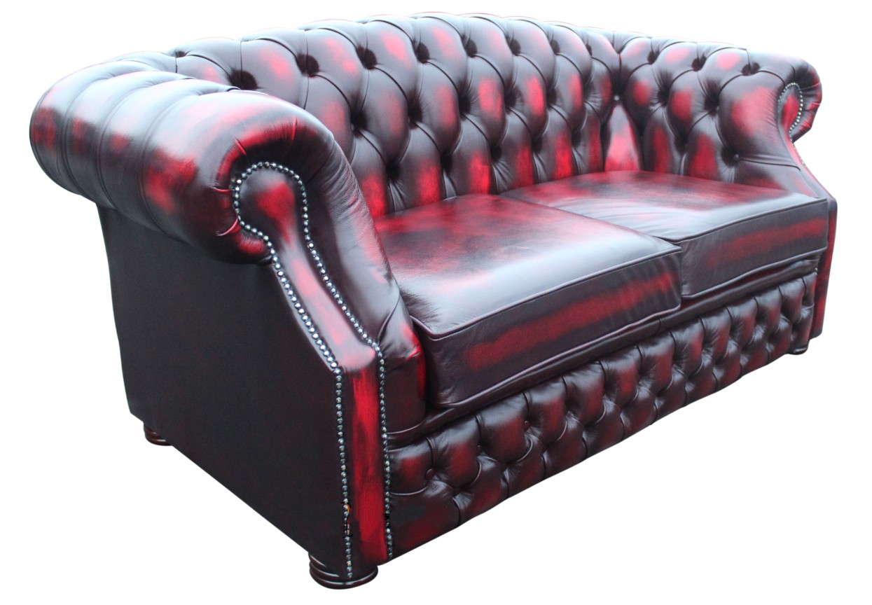 Product photograph of Chesterfield 2 Seater Antique Oxblood Red Leather Sofa Bespoke In Buckingham Style from Chesterfield Sofas.