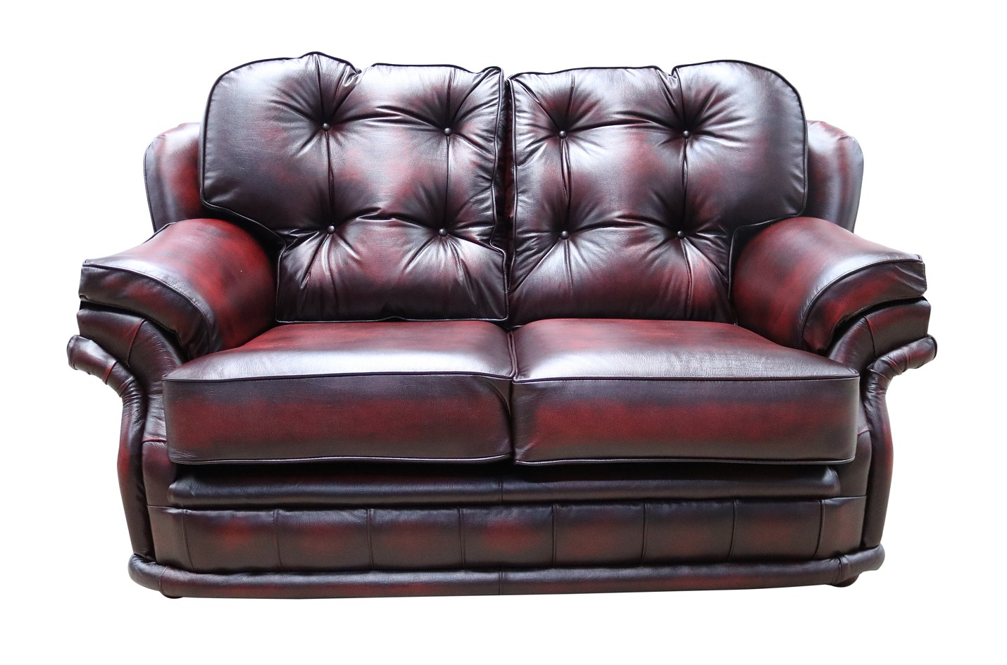 Product photograph of Chesterfield 2 Seater Antique Oxblood Red Leather Sofa Bespoke In Knightsbr Idge Style from Chesterfield Sofas