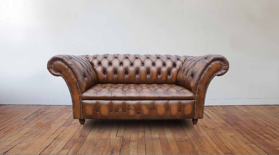 Product photograph of Chesterfield 2 Seater Antique Tan Leather Button Seat Sofa Settee In Balmoral Style from Chesterfield Sofas