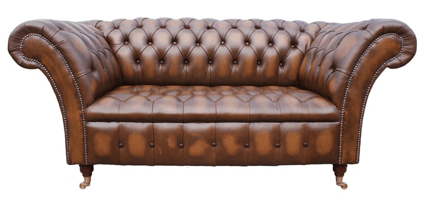 Product photograph of Chesterfield 2 Seater Antique Tan Leather Button Seat Sofa Settee In Balmoral Style from Chesterfield Sofas.