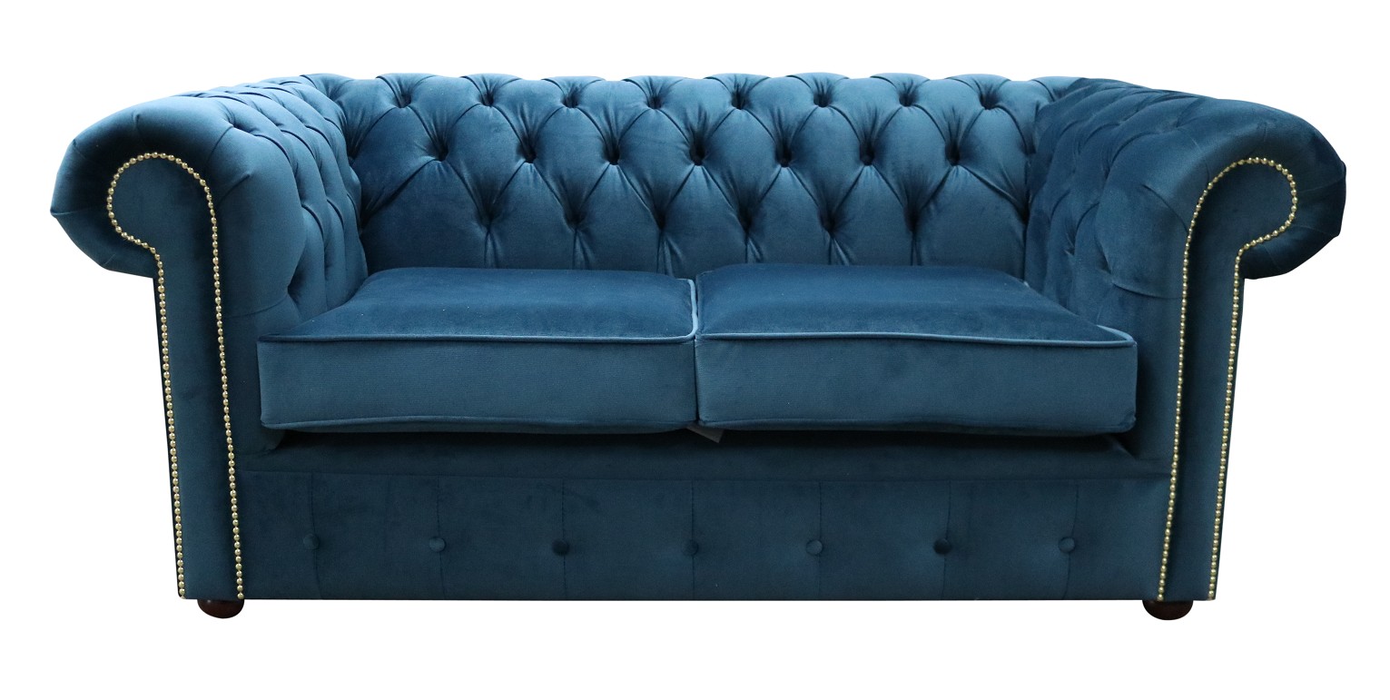Product photograph of Chesterfield 2 Seater Blue Velvet Sofa Custom Made In Classic Style from Chesterfield Sofas